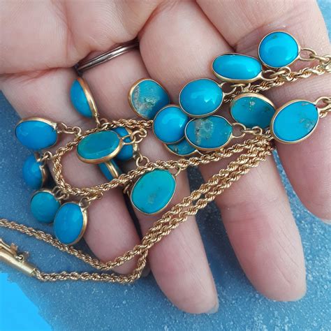 14k Gold Natural Persian Turquoise Necklace Fabulous Etsy