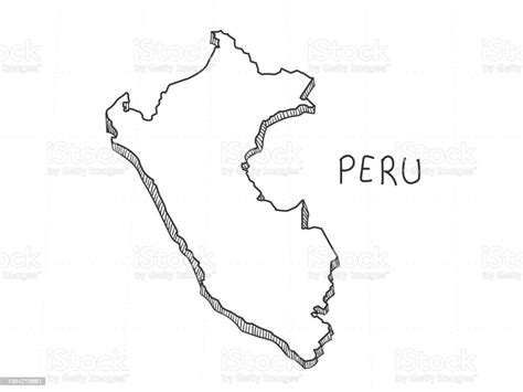 Hand Drawn Of Peru 3d Map On White Background Stock Illustration