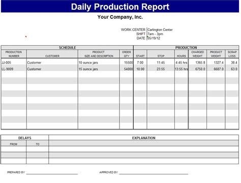 Daily Production Report Template Sample