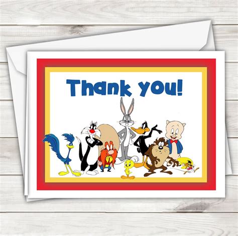 Looney Tunes Thank You Cards Set Of 4 Personalized Looney Etsy