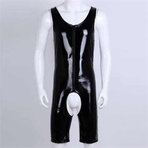 herren body wetlook unterhemd schritt offen bodysuit mit reißverschluss dessous ebay