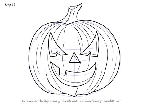 Above the curvy lines give it a round shape and draw a guideline for the stalk. Learn How to Draw Halloween Pumpkin (Halloween) Step by ...