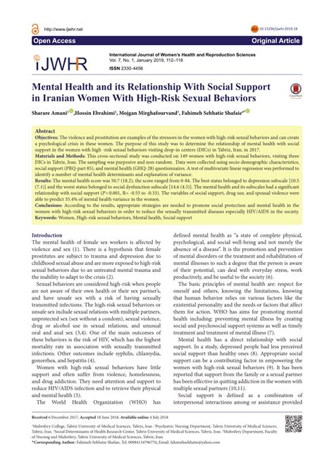 PDF Mental Health And Its Relationship With Social Support In Iranian