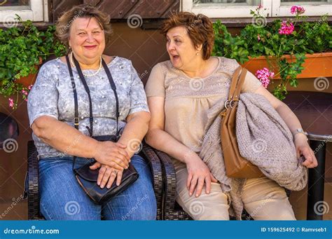 Two Elderly Women Communicate In The Park Stock Photo Image Of Adult