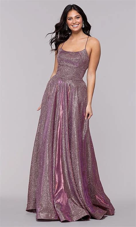 Long Iridescent Glitter Jersey Prom Dress Promgirl