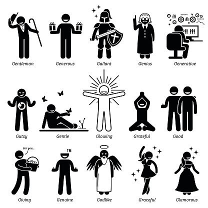 Positive Personalities Character Traits Stick Figures Man Icons Stock