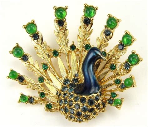 Peacock Brooch Blue Enamel Blue And Green Rhinestones Themed Jewelry