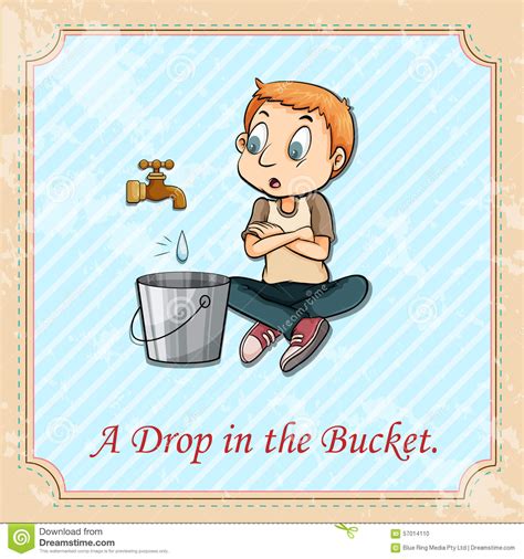 A drop in the bucket comes from the bible reading (isaih 40:15) where it says behold, the nations are as a drop of a bucket, and are counted as the small dust of the balance: English idiom stock vector. Illustration of picture, male ...