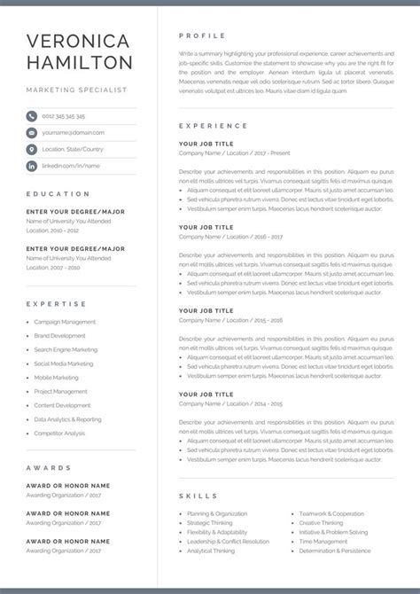 With our professionally designed templates, it's simply a matter of filling therefore, on this page you'll find examples of good cv's that you can use for inspirational purposes. Professional Resume Template Compact 1 Page Resume ...