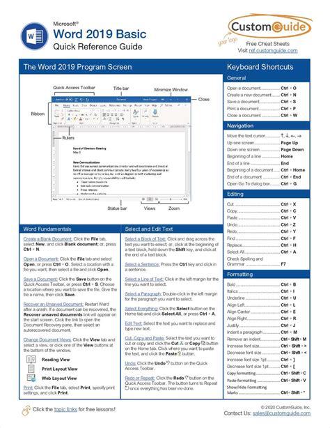 Microsoft Word 2019 Basic Free Reference Card Free Tips And Tricks Guide