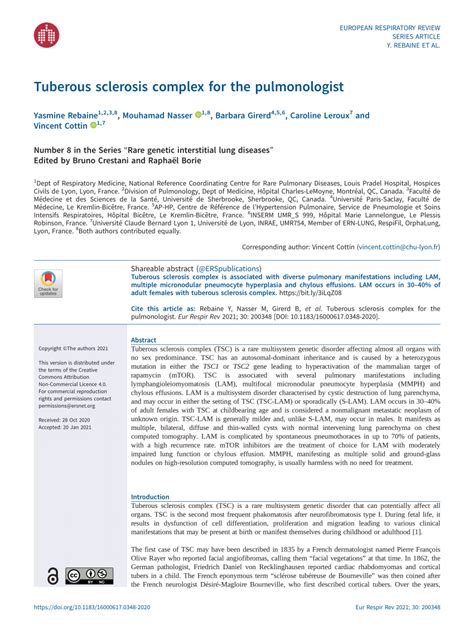 Pdf Tuberous Sclerosis Complex For The Pulmonologist