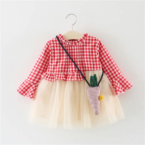 2018 Autumn Girls Clothing Cotton Red Plaid Dress For Girl Casual