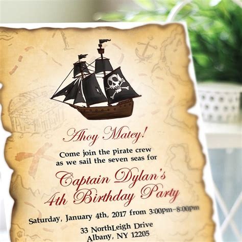 Kids Pirate Birthday Party Invitation Printable Etsy