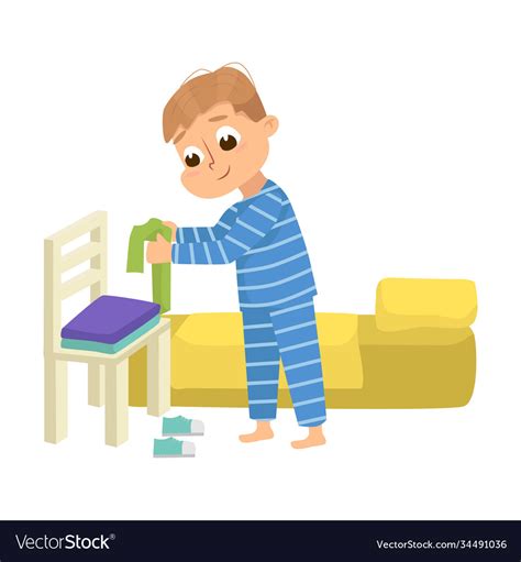 Cute Boy In Pajamas Getting Ready To Sleep Cartoon