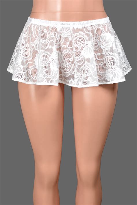 White Stretch Lace Micro Mini Skirt Long Xs S M L Xl Etsy