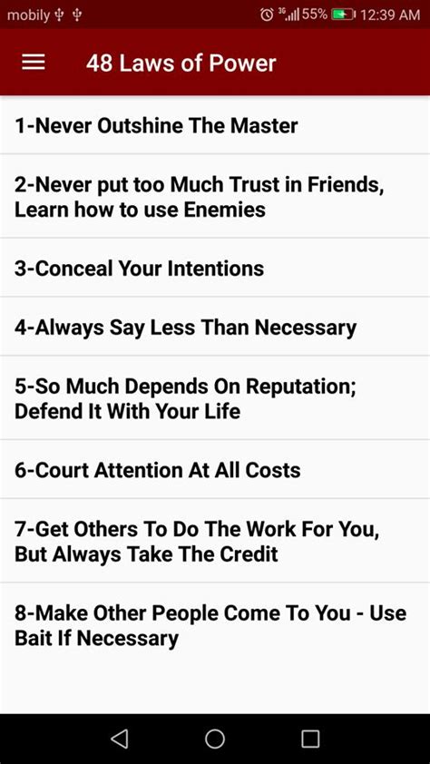 Never outshine the master), others teach the value of confidence (law 28: 48 Laws of Power for Android - APK Download