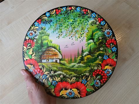 Hand Painted Wooden Plate Ukraine House Floral Picture Decor Etsy
