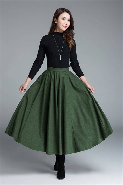 Vintage Inspired Wool Skirt Circle Skirt Long Wool Skirt Etsy Long