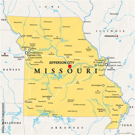 Missouri Mo Political Map With Capital Jefferson City And Largest