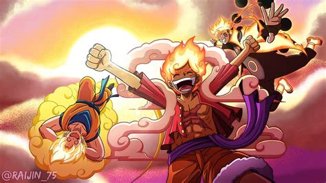 Anime Crossover Goku Naruto Uzumaki Monkey D Luffy Gear 5 One