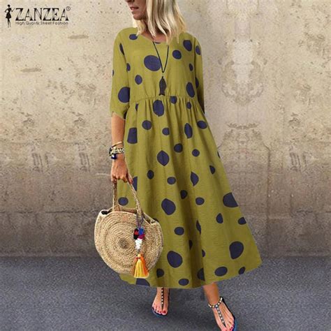 Zanzea Summer Long Maxi Sundress Women Casual Short Sleeve Polka Dot
