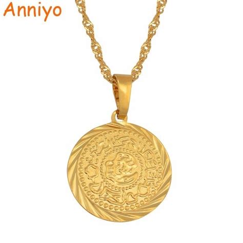 Anniyo Coin Charm Pendant Necklaces Gold Color Arab African Money Sign