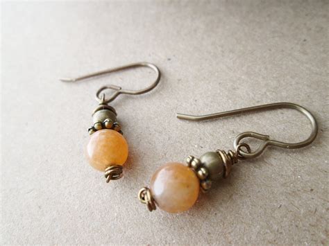 Natural Stone Bead Wire Wrapped Earrings With Red Aventurine