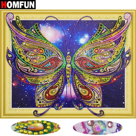 Homfun Special Shaped Diamond Painting Butterfly Rhinestones 5d Diy
