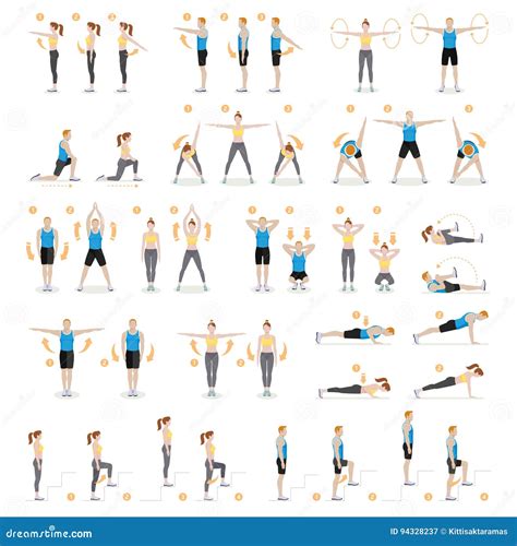 Man And Woman Workout Fitness Aerobic Exercises Stock Vector