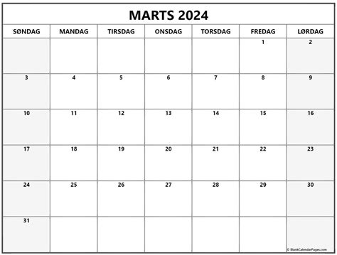 Marts 2024 Kalender Dansk Kalender Marts
