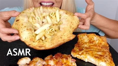 Dominos Alfredo Pasta Chicken Bites Garlic Cheese Bread Asmr