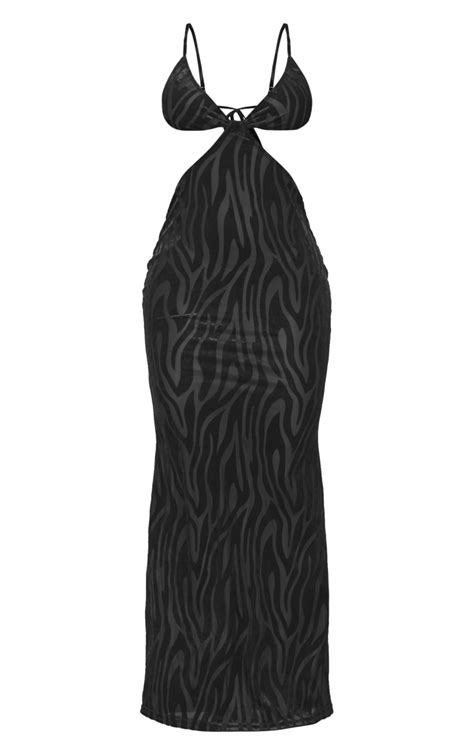 Black Zebra Devore Cut Out Strappy Maxi Dress Prettylittlething Qa