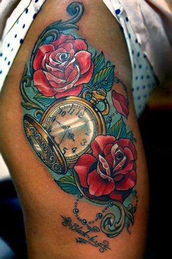 A clock and rose tattoo are considered to be the most delightful choice. Roses and clock tattoo
