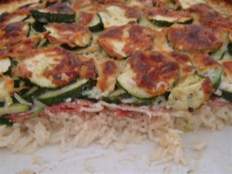 Gratin de courgettes riz et jambon cru