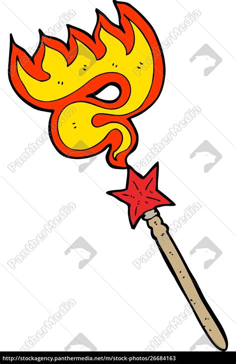 Cartoon Magic Wand Casting Fire Spell Stockfoto