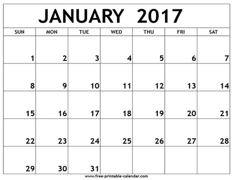 January Printable Calendar