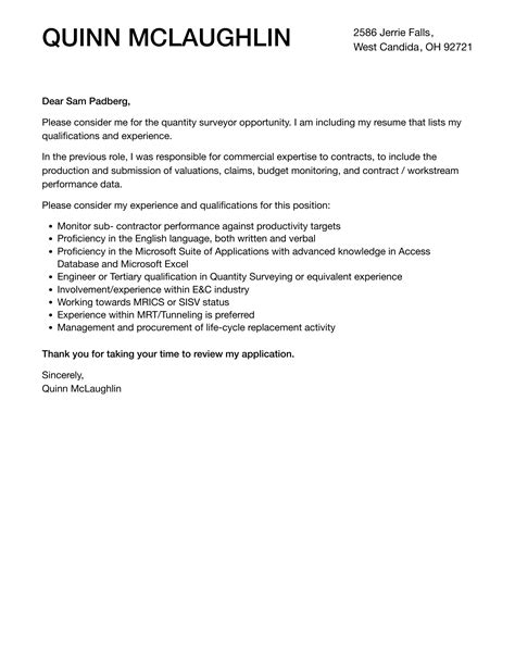Quantity Surveyor Cover Letter Velvet Jobs