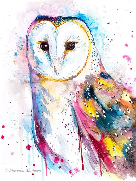 Barn Owl Watercolor Painting Print By Slaveika Aladjova Art Etsy