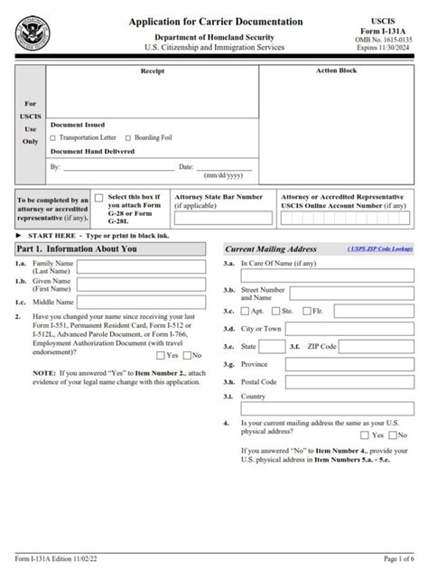 I 131a Form Application For Travel Document Carrier Documentation