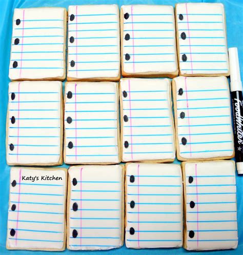 Katys Kitchen Notebook Paper Cookies With Edible Marker