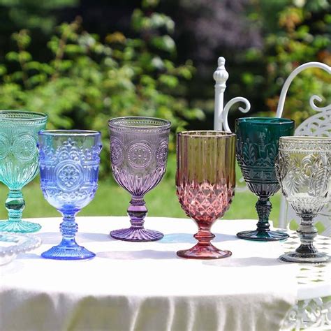 Set Of Four Vintage Embossed Coloured Wine Glasses By Dibor Colored Wine Glasses Wine Goblets