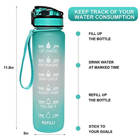 Gemful Water Bottle 32oz With Time Marker Straw And Sieve Tritan Bpa