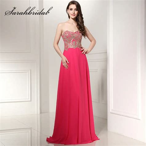 Aliexpress Com Buy Sexy Sweetheart Fuchsia Long Prom Dresses With Appliques Galajurken