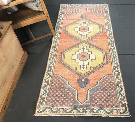 3 X 66 Runner Apricot Yellow And Blue Rug Runner Vintage Area Rugs Rugs