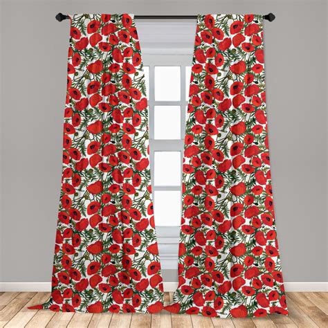 Poppy Curtains 2 Panels Set Abstract Flower Pattern With Garden