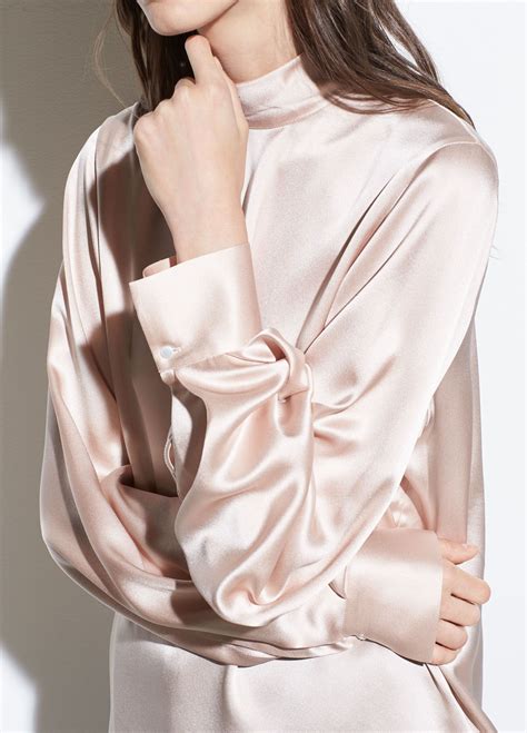 Silk Satin Turtleneck Blouse For Women Vince Silk Satin Blouses For Women Long Sleeve