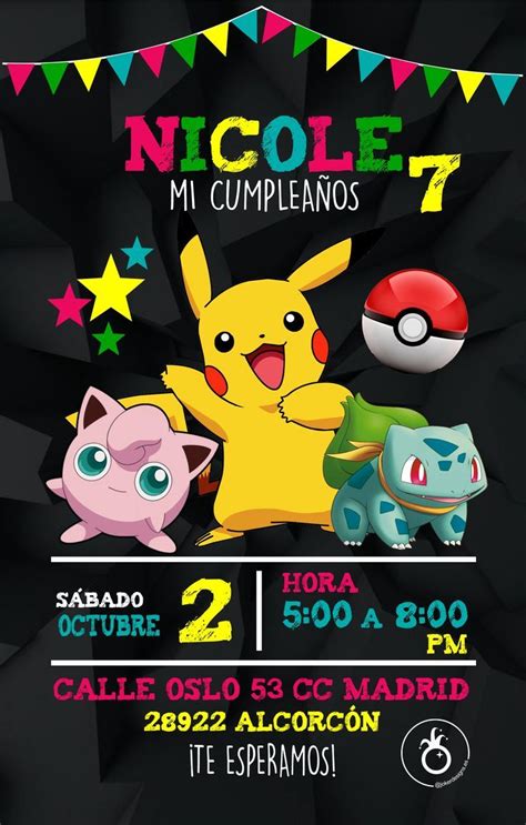 Invitación picachú Invitaciones de pokemon Tarjeta de cumpleaños de pokémon Tarjetas