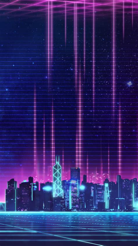 Electro Wave Retro Skyline City Wallpaper - XFXWallpapers