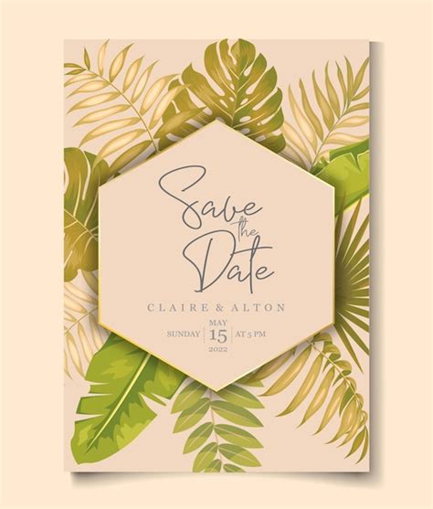 Premium Vector Tropical Leaves Wedding Invitation Card Design