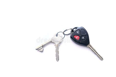Black Remote Car And House Silver Keys Isolated On White Background